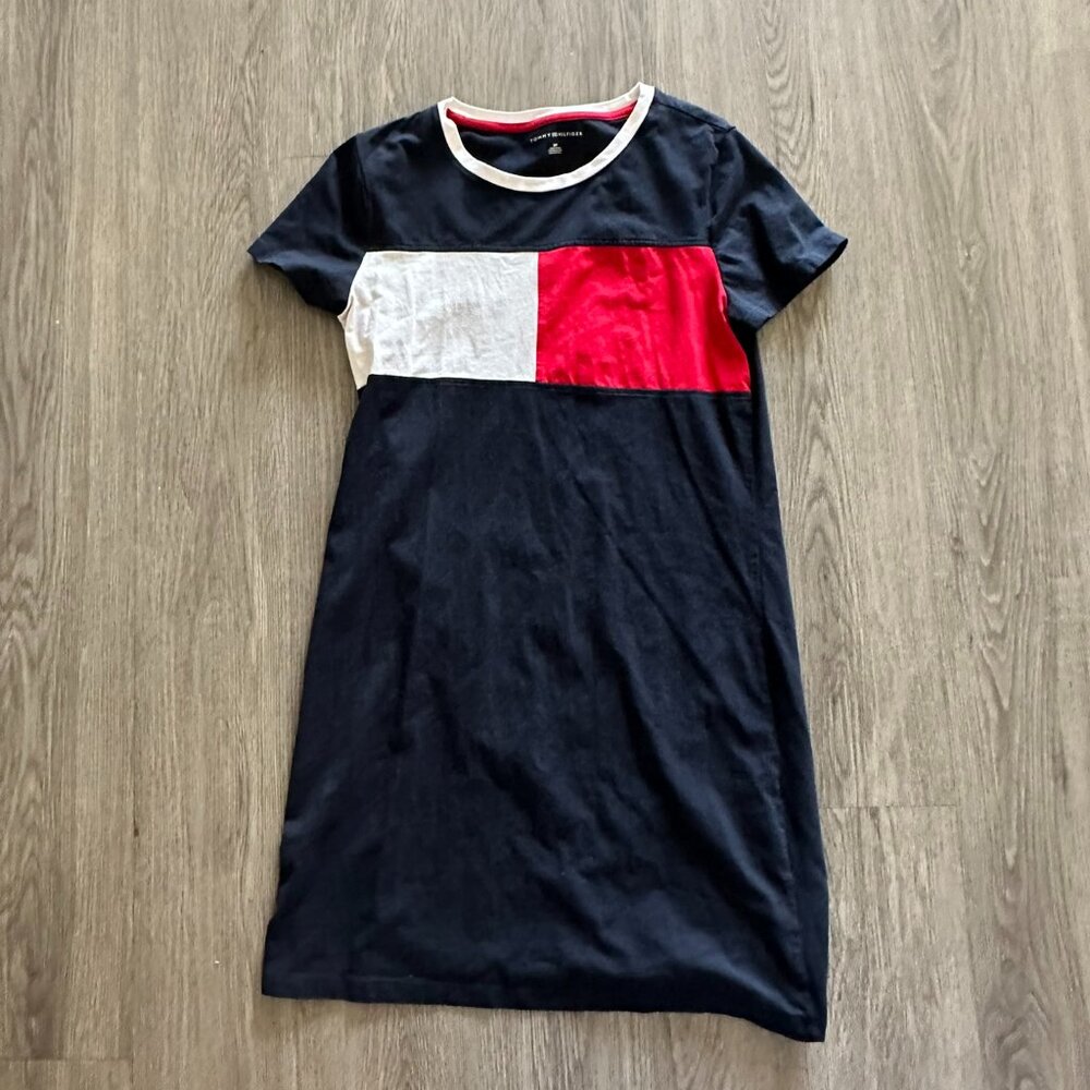 Tommy Hilfiger Navy Blue T-Shirt Dress Sundress - Size Small - Red White Navy